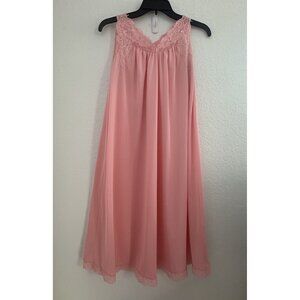 Shadowline‎ Petite Womens Nightgown Lingerie Coral Nylon Lace Sz M 60s Coquette